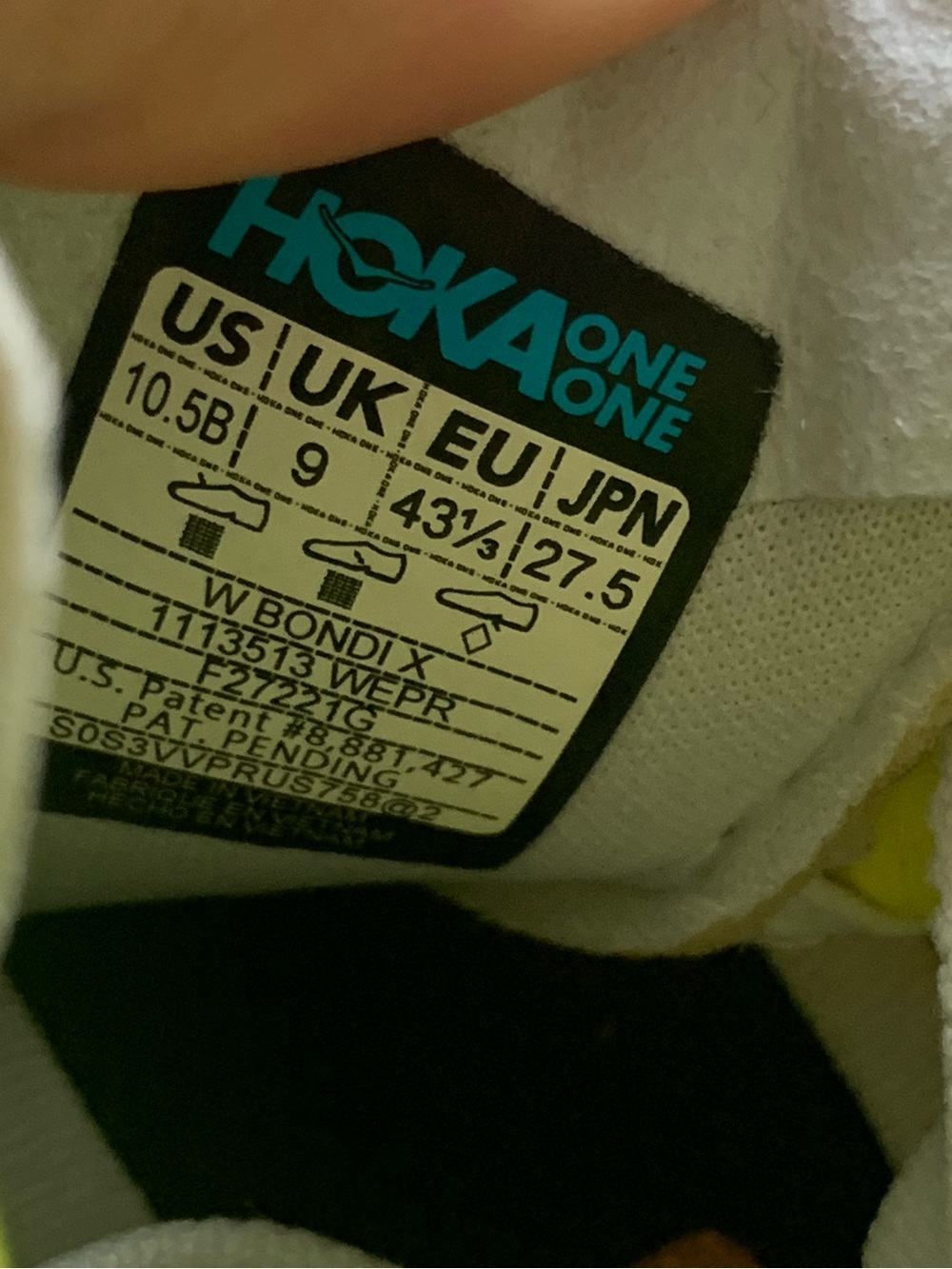 Hoka One Bondi X White Yellow Running Shoes Men's Sz 10.5 B - Picture 10 of 11